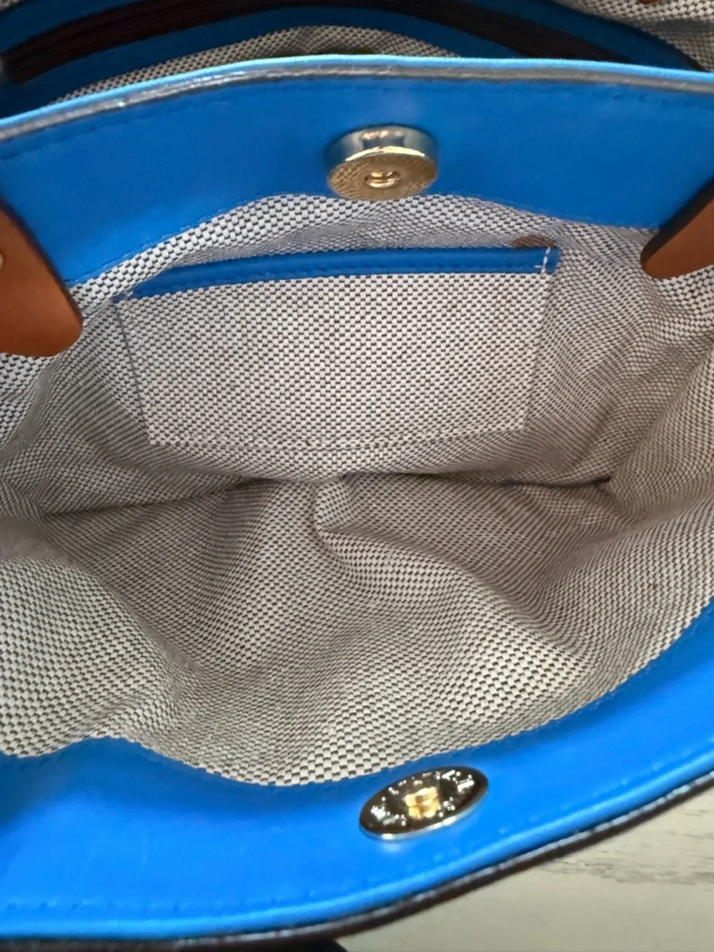 Dooney & Bourke Blue Leather Tote with Brown Trim - Picture 10 of 16